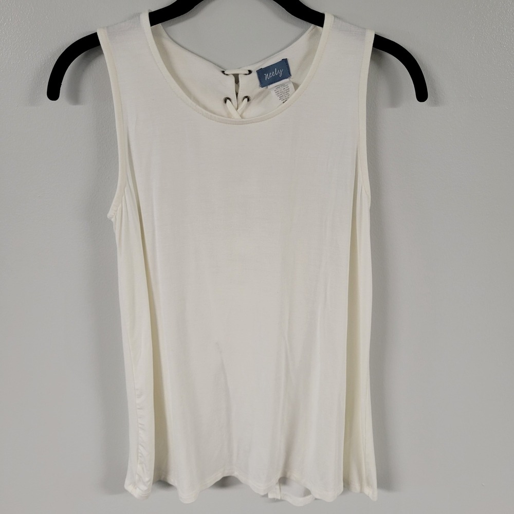 Neely‎ White Sleeveless Tank Top Lace Up Back Detail XS